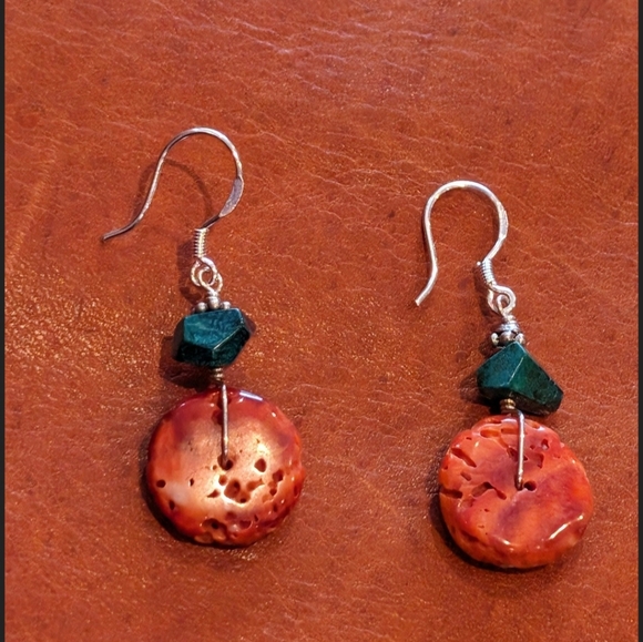 Orange Spiny Oyster Turquoise Sterling Silver OAK HM Earrings New - Picture 2 of 4